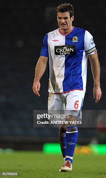 Blackburn Rovers' New Zealand defender Ryan Nelsen leaves the pitch after a 1-0 defeat during the league cup semi final first leg football match...