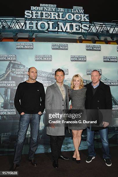 Actors Mark Strong, Jude Law, Rachel McAdams and director Guy Ritchie attend 'Sherlock Holmes' photocall at Cinema Gaumont Marignan on January 15,...