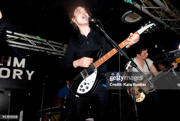 Pete Doherty of Babyshambles performs on stage at The Rhythm Factory on January 14, 2010 in London, England.