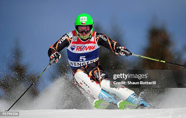 Krystof Kryzl of Czech Republic in action during the FIS Ski World Cup Men's Super Combined Slalom on January 15, 2010 in Wengen, Switzerland.