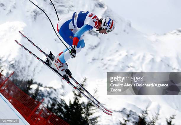 Carlo Janka of Switzerland takes 2nd place during the Audi FIS Alpine Ski World Cup Men's Super Combined on January 15, 2010 in Wengen, Switzerland.