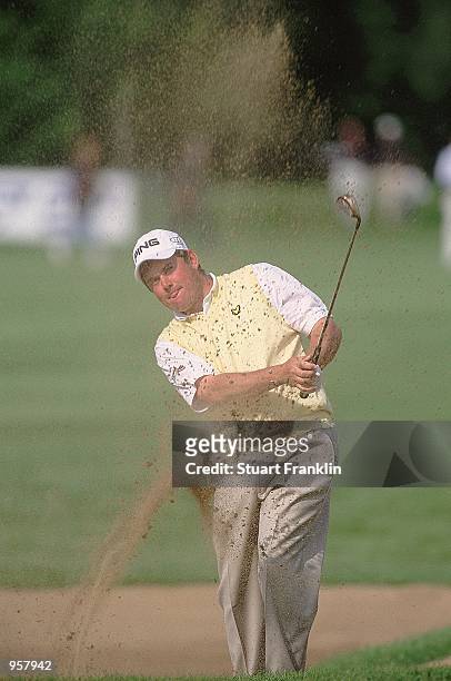 Lee Westwood of England plays out of the bunker during the 2001 Deutsche Bank SAP Open at St Leon Rot, in Heidelberg, Germany. \ Mandatory Credit:...