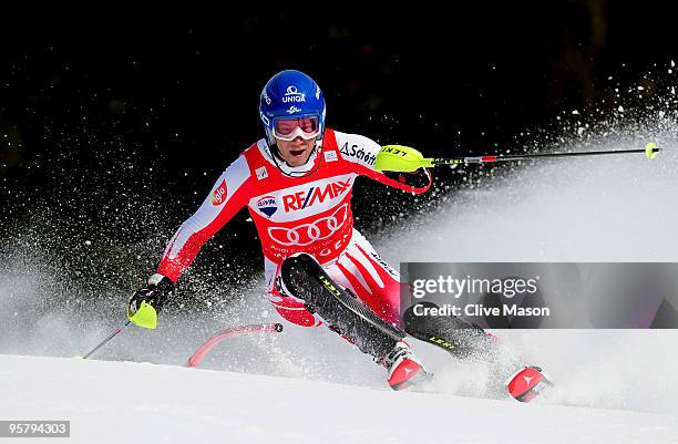 Benjamin Raich of Austria in action during the Mens Super Combined Slalom event on January 15, 2010 in Wengen, Switzerland.