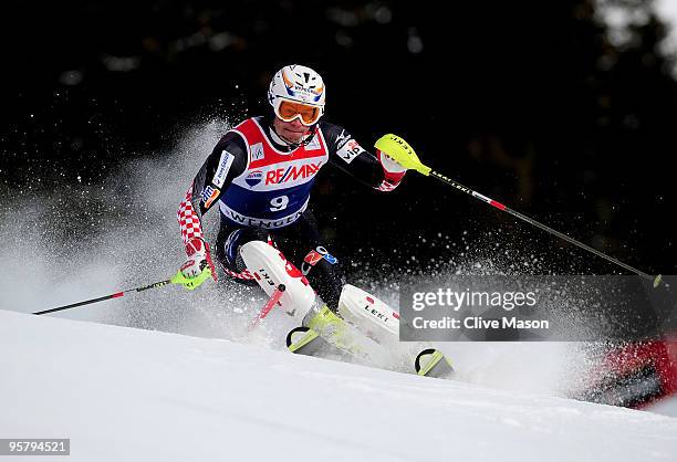 Ivica Kostelic of Croatia in action during the Mens Super Combined Slalom event on January 15, 2010 in Wengen, Switzerland.