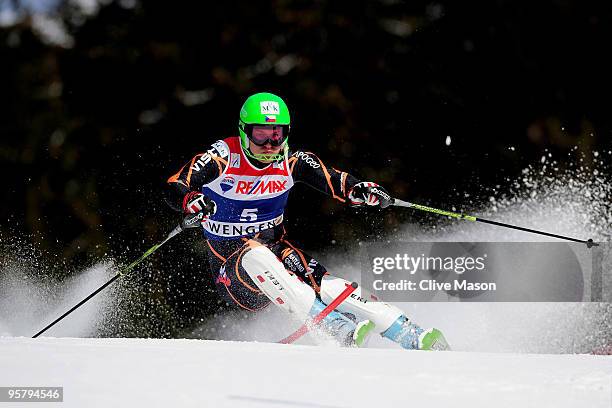 Krystof Kryzl of Czech Republic in action during the Mens Super Combined Slalom event on January 15, 2010 in Wengen, Switzerland.