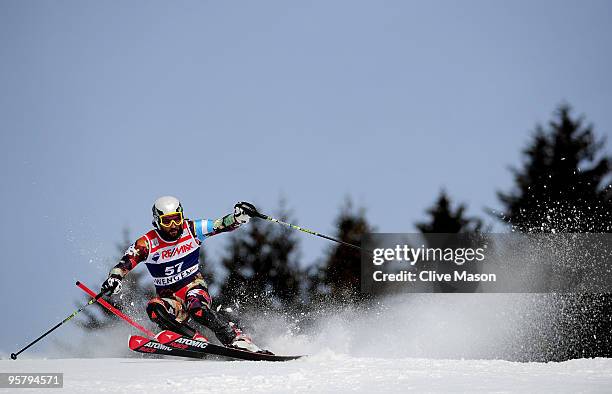 Cristian Javier Simari Birkner of Argentina in action during the Mens Super Combined Slalom event on January 15, 2010 in Wengen, Switzerland.