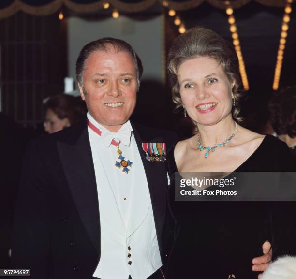 English film director Sir Richard Attenborough and his wife, actress Sheila Sim, arrive at the Odeon Leicester Square for the premiere of 'Anne of...