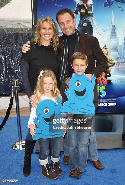 Actor Chris Harrison and family arrive at the Los Angeles premiere of "Monsters vs. Aliens" at the Gibson Amphitheatre on March 22, 2009 in Universal...