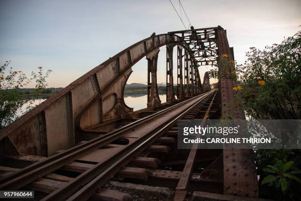The ruins of the old bridge on the river Congo on April 20, 2018 along which the historical battle of Kolwezi was fought in May 1978 by French and...