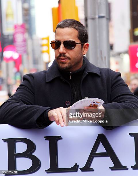 Illusionist David Blaine raises money for Haiti with a 72 hour Magic Marathon at Military Island, Times Square on January 15, 2010 in New York City.