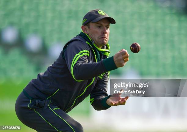 Dublin , Ireland - 13 May 2018; Ireland captain William Porterfield during the warm-up prior to play on day three of the International Cricket Test...