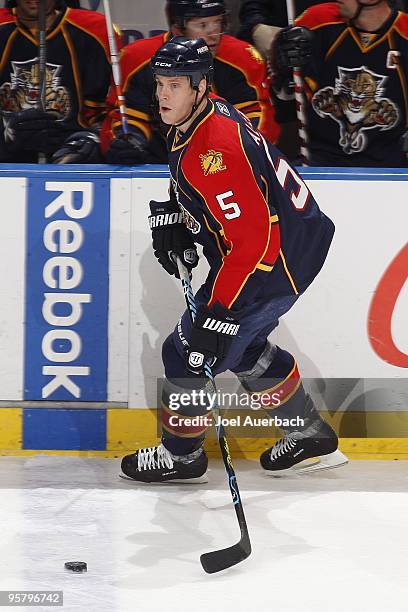 Bryan Allen of the Florida Panthers skates against the Washington Capitals on January 13, 2010 at the BankAtlantic Center in Sunrise, Florida. The...