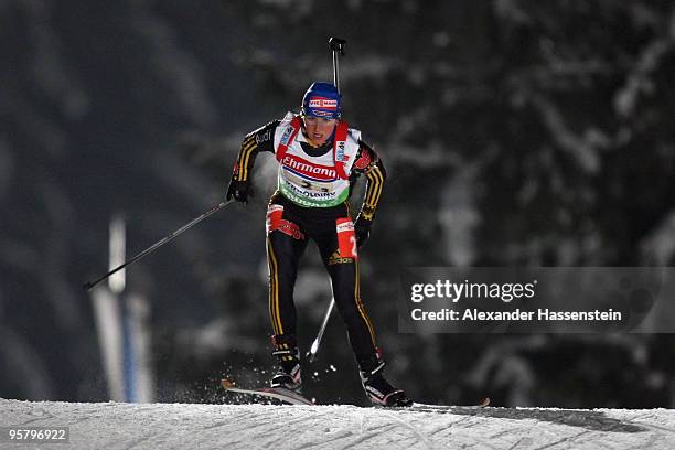 Martina Beck of Germany competes during the Women's 4 x 6km Relay in the e.on Ruhrgas IBU Biathlon World Cup on January 15, 2010 in Ruhpolding,...