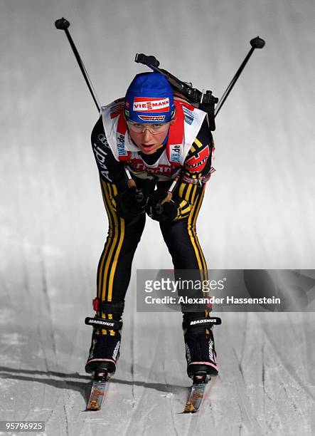 Martina Beck of Germany competes during the Women's 4 x 6km Relay in the e.on Ruhrgas IBU Biathlon World Cup on January 15, 2010 in Ruhpolding,...