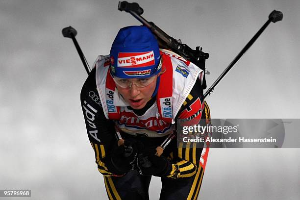 Martina Beck of Germany competes during the Women's 4 x 6km Relay in the e.on Ruhrgas IBU Biathlon World Cup on January 15, 2010 in Ruhpolding,...