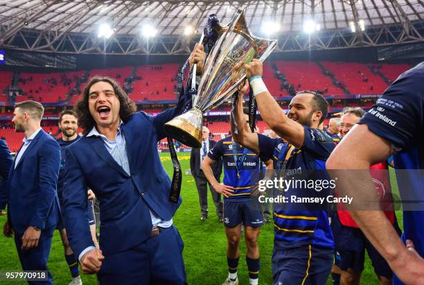 Bilbao , Spain - 12 May 2018; James Lowe, left, and Jamison Gibson-Park of Leinster following their victory in the European Rugby Champions Cup Final...