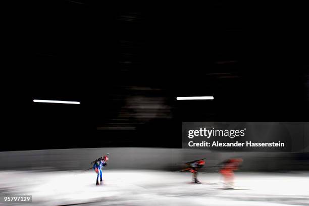 Athletes compete during the Women's 4 x 6km Relay in the e.on Ruhrgas IBU Biathlon World Cup on January 15, 2010 in Ruhpolding, Germany.