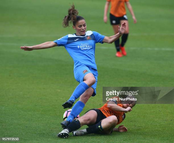 Jenna Dear of Sheffield FC Ladies gets tackled by Emma Beckett of London Bees during Women's Super League 2 match between London Bees against...