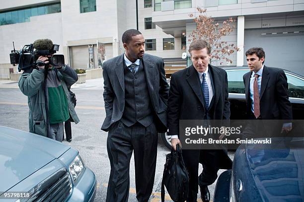Player Gilbert Arenas and his layer Kenneth L Wainstein arrive at District of Columbia Court January 15, 2010 in Washington, DC. The Washington...
