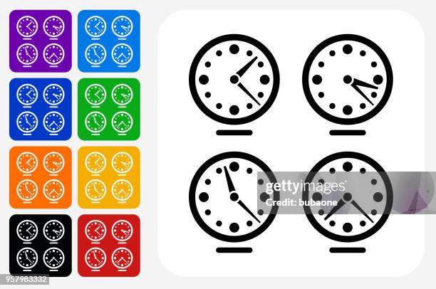 time zones clocks icon square button set - color intensity stock illustrations