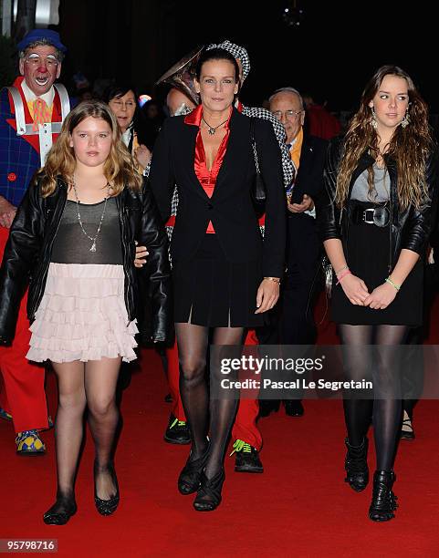 Princess Stephanie of Monaco and her daughters Camille Gottlieb and Pauline Ducruet arrive to attend Day two of the 34th International Circus...