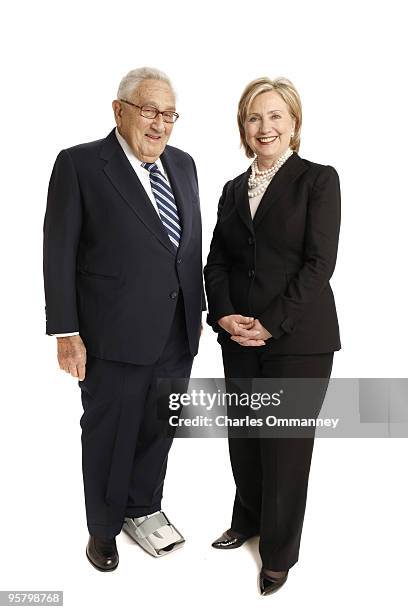 Current and former Secretaries of State Hillary Clinton and Dr. Henry Kissinger meet at Dr. Kissinger's offices in New York, NY, on December 11...