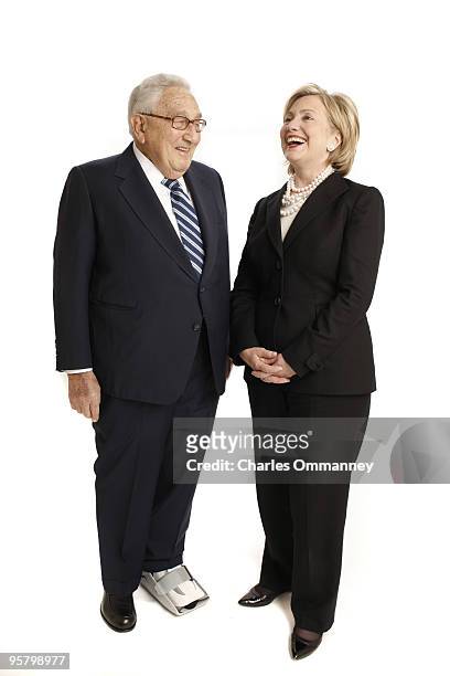 Current and former Secretaries of State Hillary Clinton and Dr. Henry Kissinger meet at Dr. Kissinger's offices in New York, NY, on December 11...