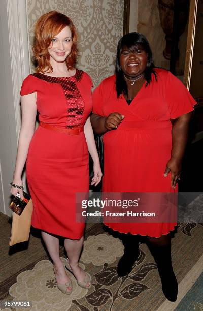 Actresses Christina Hendricks and Gabourey 'Gabby' Sidibe attend the Tenth Annual AFI Awards 2009 reception held at Four Seasons Beverly Hills on...