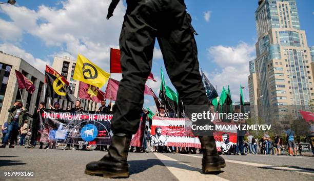 Participants attend an opposition rally in central Moscow on May 13 to demand internet freedom in Russia.