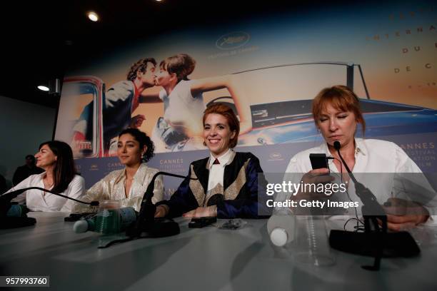 Didar Domehri, Golshifteh Farahani, Eva Husson and Emmanuelle Bercot attend the press conference for "Girls Of The Sun " during the 71st annual...