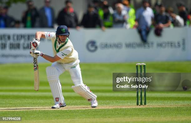 Dublin , Ireland - 13 May 2018; Ireland captain William Porterfield plays a shot during day three of the International Cricket Test match between...