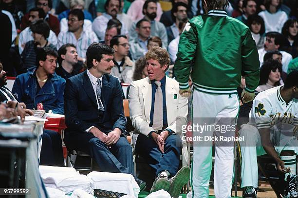 Bill Walton of the Boston Celtics sits on the bench during a game played in 1988 at the Boston Garden in Boston, Massachusetts. NOTE TO USER: User...