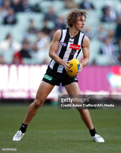 Chris Mayne of the Magpies in action during the 2018 AFL round eight match between the Collingwood Magpies and the Geelong Cats at the Melbourne...