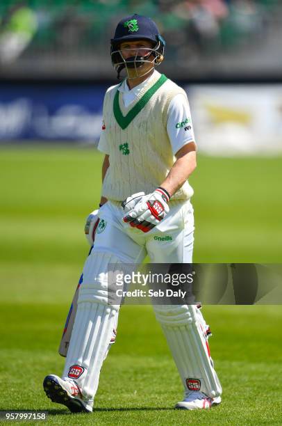 Dublin , Ireland - 13 May 2018; Ireland captain William Porterfield leaves the field after being bowled out by Mohammad Amir of Pakistan during day...