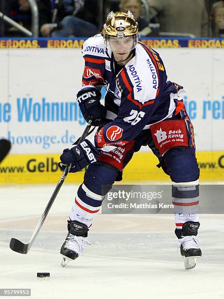 Florian Busch of Berlin in action during the DEL Bundesliga match between EHC Eisbaeren Berlin and Adler Mannheim at O2 World stadium on January 15,...