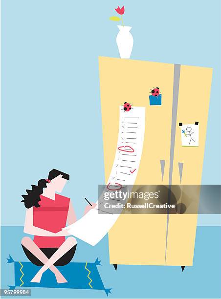 making a list - woman shopping list stock illustrations
