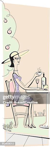 ilustraciones, imágenes clip art, dibujos animados e iconos de stock de té y refrigerios al aire libre - gafas con marco grueso