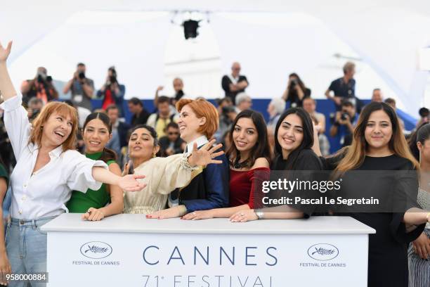 Emmanuelle Bercot, Evin Ahmad, Golshifteh Farahani, Eva Husson, Mari Samidovi, Sinama Alievi and Roza Mirzoiani attend the photocall for "Girls Of...