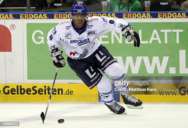 Nathan Robinson of Mannheim in action during the DEL Bundesliga match between EHC Eisbaeren Berlin and Adler Mannheim at O2 World stadium on January...