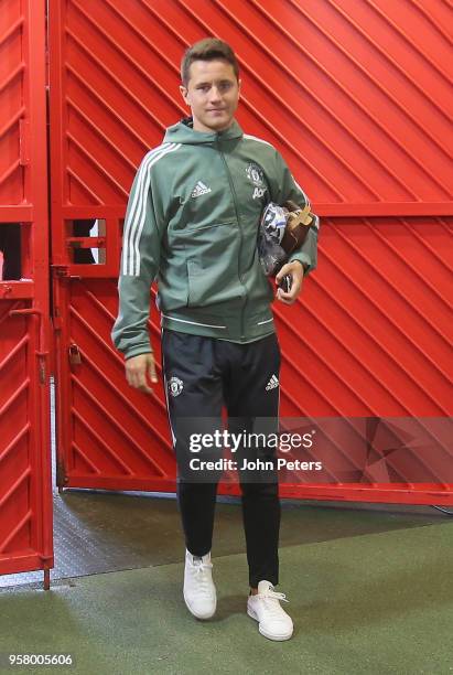 Ander Herrera of Manchester United arrives ahead of the Premier League match between Manchester United and Watford at Old Trafford on May 13, 2018 in...