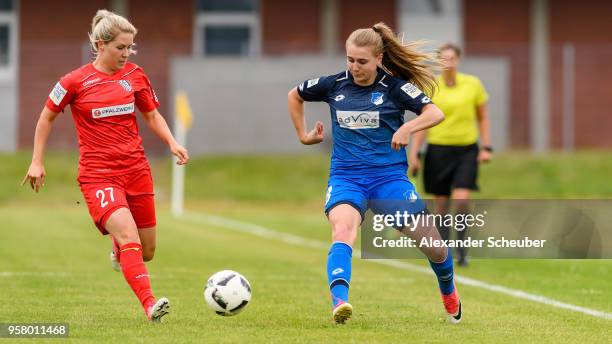 Alicia Schinko of Hoffenheim in action against Natalia Wanda Stulin of Niederkirchen during the women's Second Bundesliga South match between 1899...