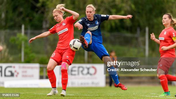 Annika Eberhardt of Hoffenheim in action against Laura Schmahl of Niederkirchen during the women's Second Bundesliga South match between 1899...