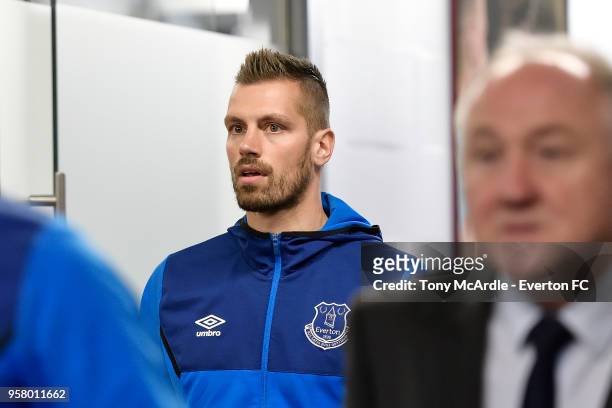 Morgan Schneiderlin of Everton arrives before the Premier League match between West Ham United and Everton at London Stadium on May 13 2018 in...