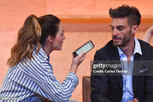 Actor Erick Elias and actress Zuria Vega perform a scene on stage of the theater play 'Straight' during a Press Performance at Milan Theatre on May...