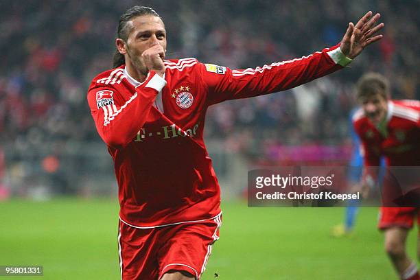 Martin Demichelis of Bayern celebrates a goal during the Bundesliga match between Bayern Muenchen and 1899 Hoffenheim at the Allianz Arena on January...