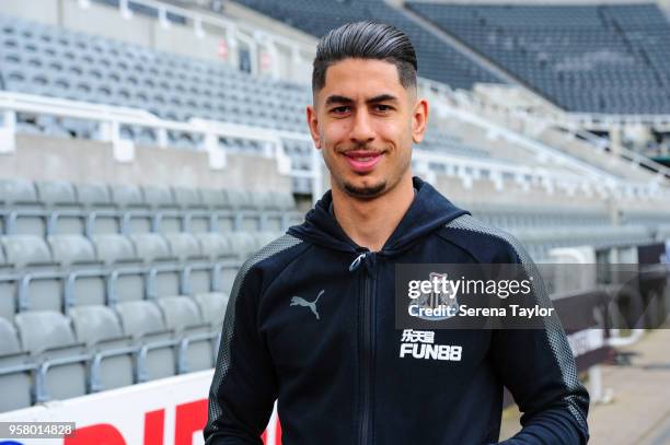 Ayoze Perez of Newcastle United arrives for the Premier League Match between Newcastle United and Chelsea at St.James' Park on May 13 in Newcastle...