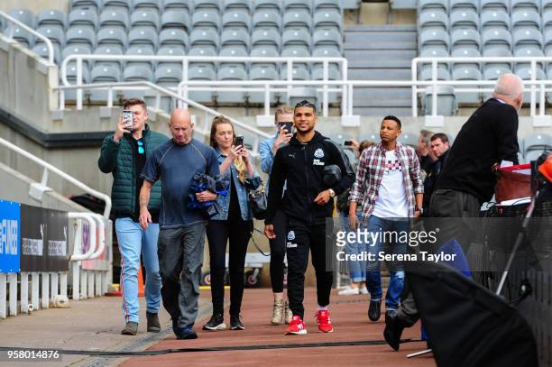 DeAndre Yedlin of Newcastle United arrives for the Premier League Match between Newcastle United and Chelsea at St.James' Park on May 13 in Newcastle...