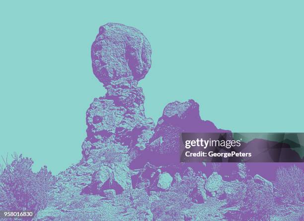 balanced rock, arches national park. utah - balanced rock arches national park stock illustrations