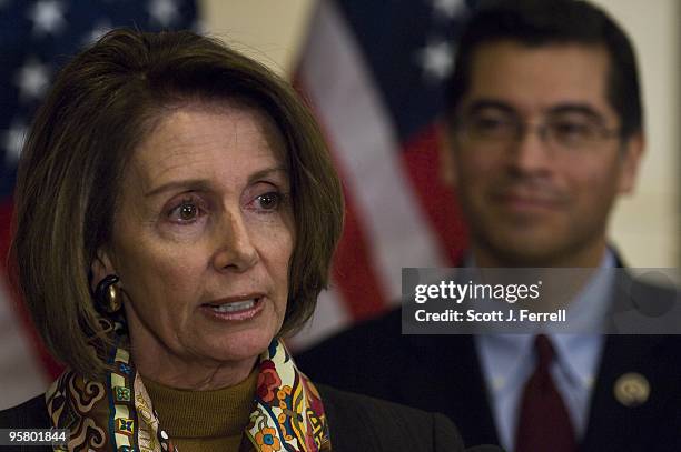 Jan 15: House Speaker Nancy Pelosi, D-Calif., and House Democratic Caucus Vice Chairman Xavier Becerra, D-Calif., during a news conference after the...