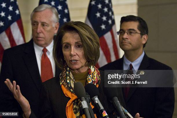 Jan 15: House Majority Leader Steny Hoyer, D-Md., House Speaker Nancy Pelosi, D-Calif., and House Democratic Caucus Vice Chairman Xavier Becerra,...